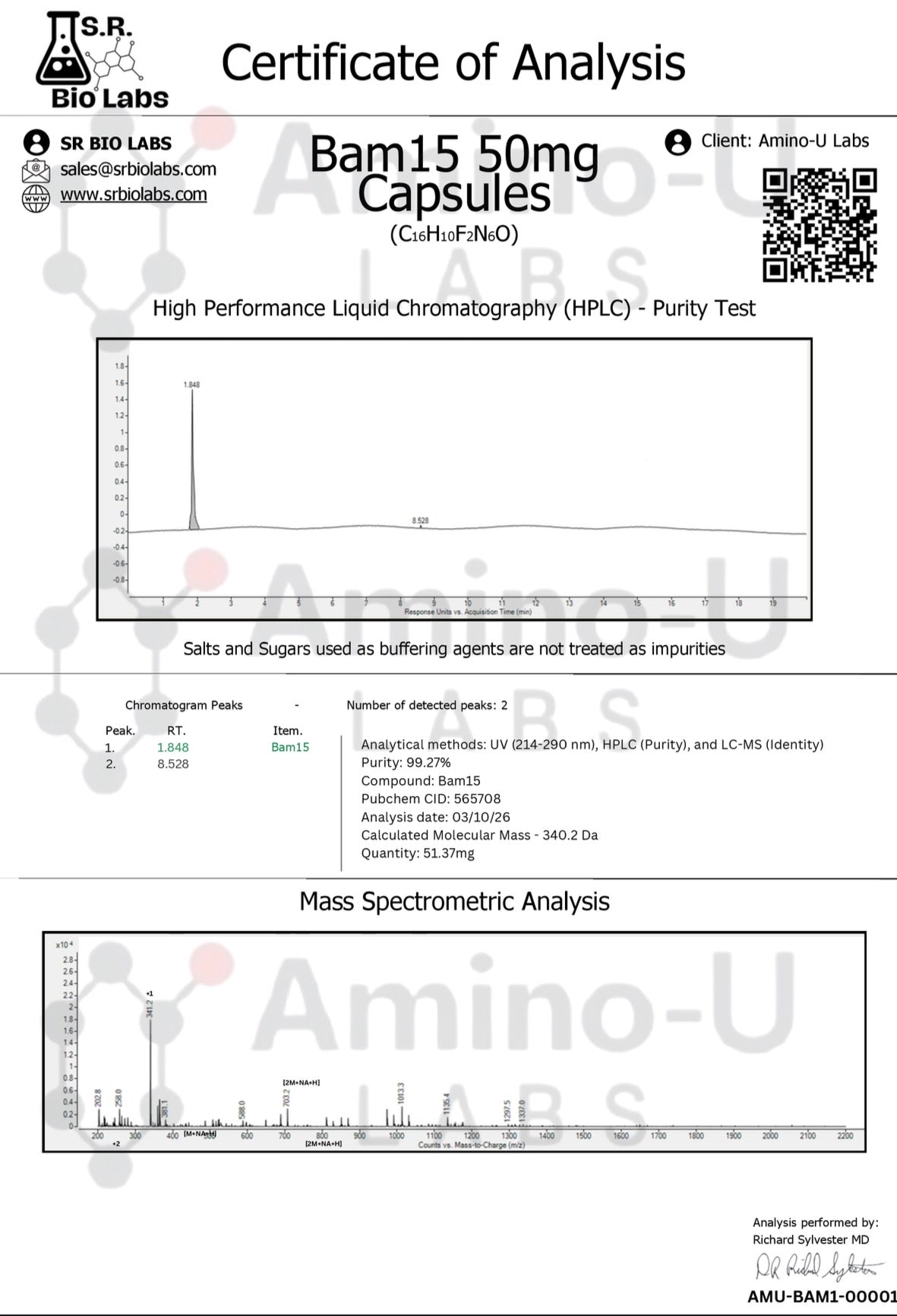 Bam-15 50mg 60 capsules 3rd party tested