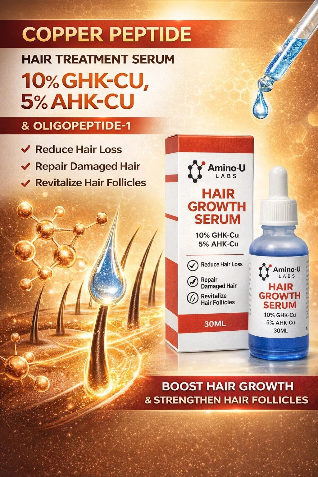 Copper Peptide 10% GHK-CU, 5% AHK-CU with Oligopeptide-1 Hair Treatment Serum